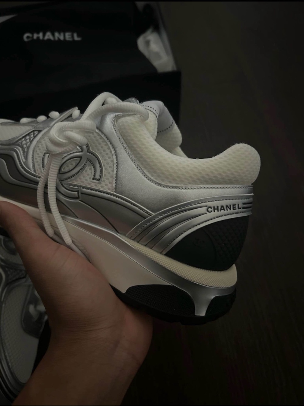 Silver Metallic Logo Men’s  Sneakers - Picture 2 of 5